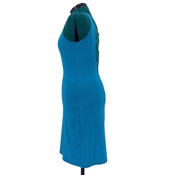 Frederick's of Hollywood Cerulean Blue Plunging Neck Open Back Body Con Dress, M - Picture 6 of 15